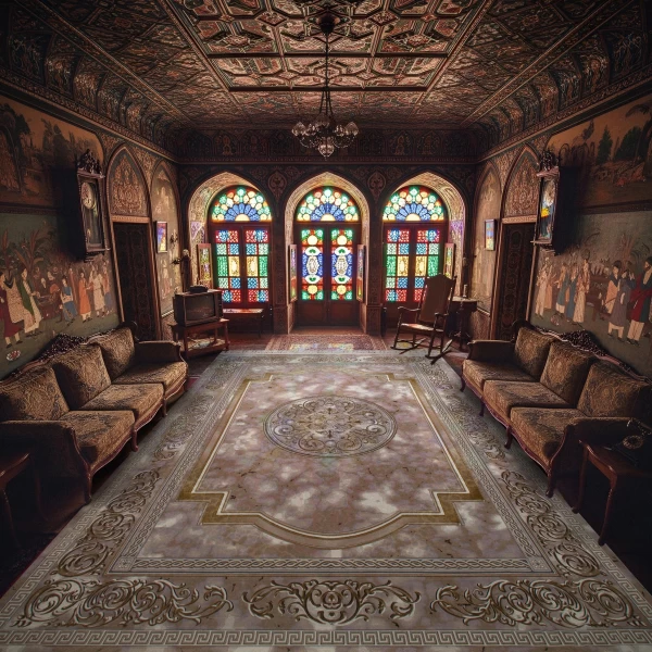 فرش ماشینی ۱۲۰۰ شانه تراکم ۳۶۰۰ گل برجسته طرح مدوسا یاسی