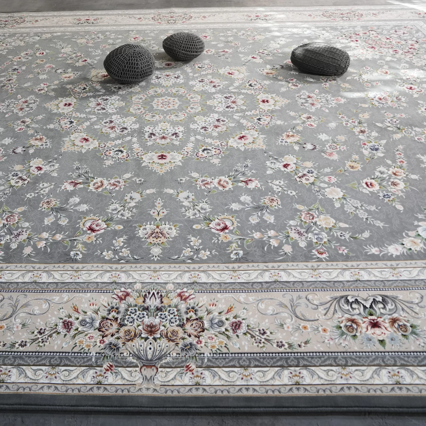 فرش ماشینی 1200 شانه تراکم 3600 گل برجسته طرح ملیکا دلفینی