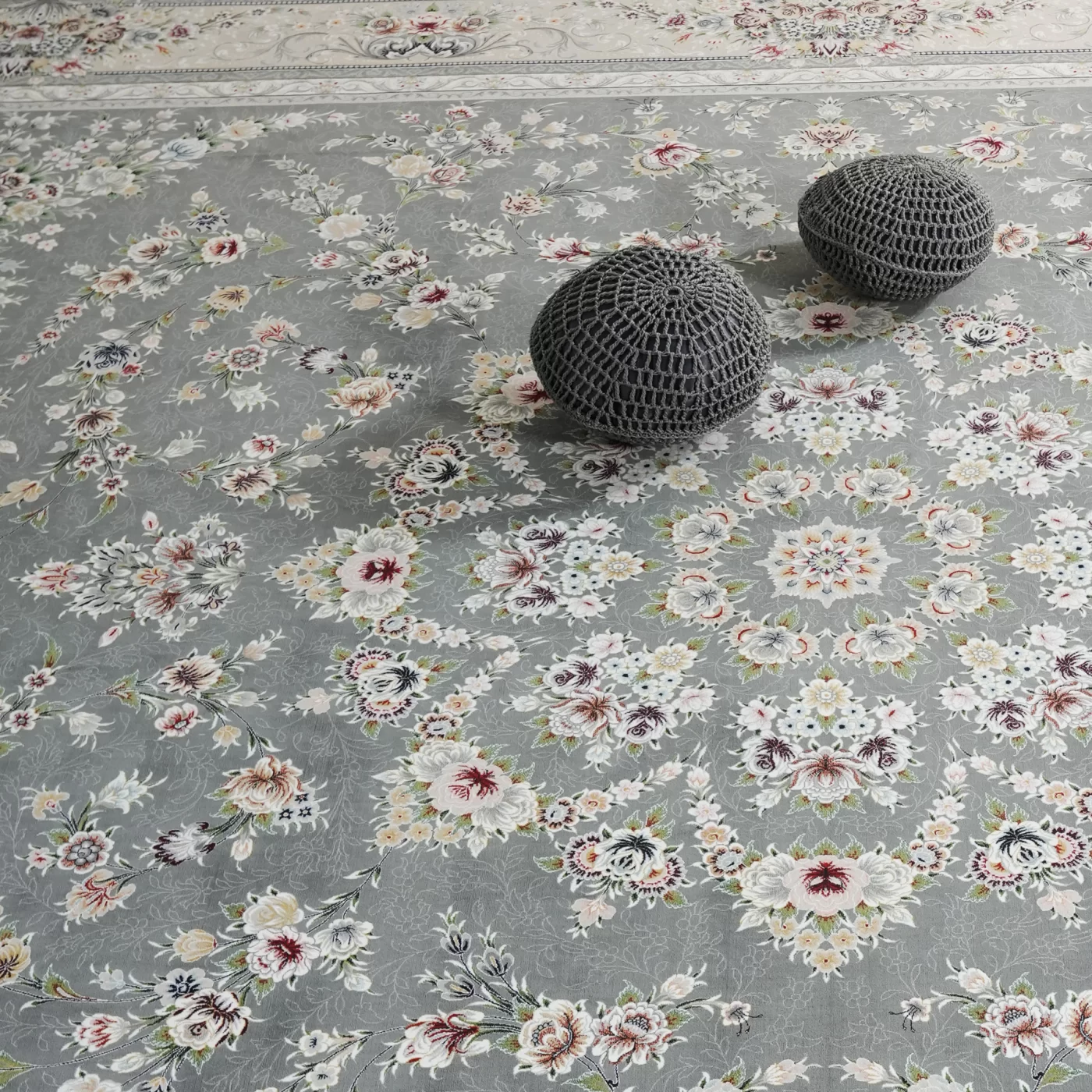 فرش ماشینی 1200 شانه تراکم 3600 گل برجسته طرح ملیکا دلفینی