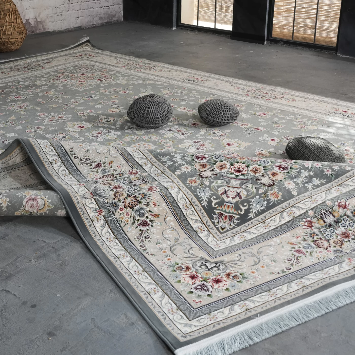 فرش ماشینی 1200 شانه تراکم 3600 گل برجسته طرح ملیکا دلفینی