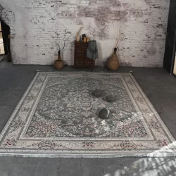 فرش ماشینی 1200 شانه تراکم 3600 گل برجسته طرح ملیکا دلفینی - بازارفرش - فرش 1200 شانه