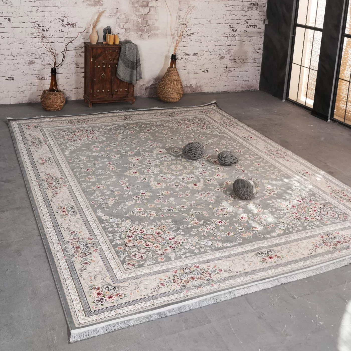 فرش ماشینی 1200 شانه تراکم 3600 گل برجسته طرح ملیکا دلفینی