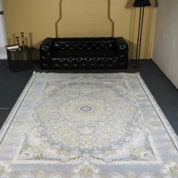 فرش ماشینی 1200 شانه تراکم 3600 گل برجسته طرح معراج نقره ای