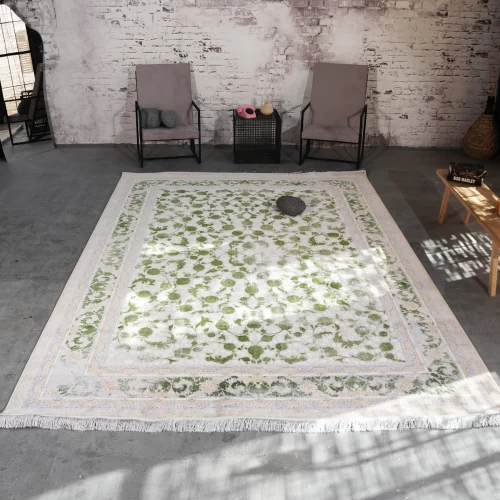 فرش ماشینی 1200 شانه تراکم 3600 گل برجسته طرح ملینا بژ