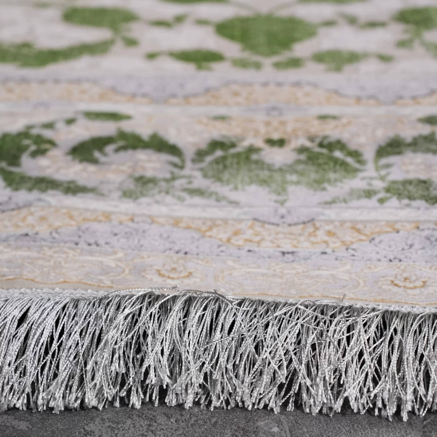 فرش ماشینی 1200 شانه تراکم 3600 گل برجسته طرح ملینا بژ