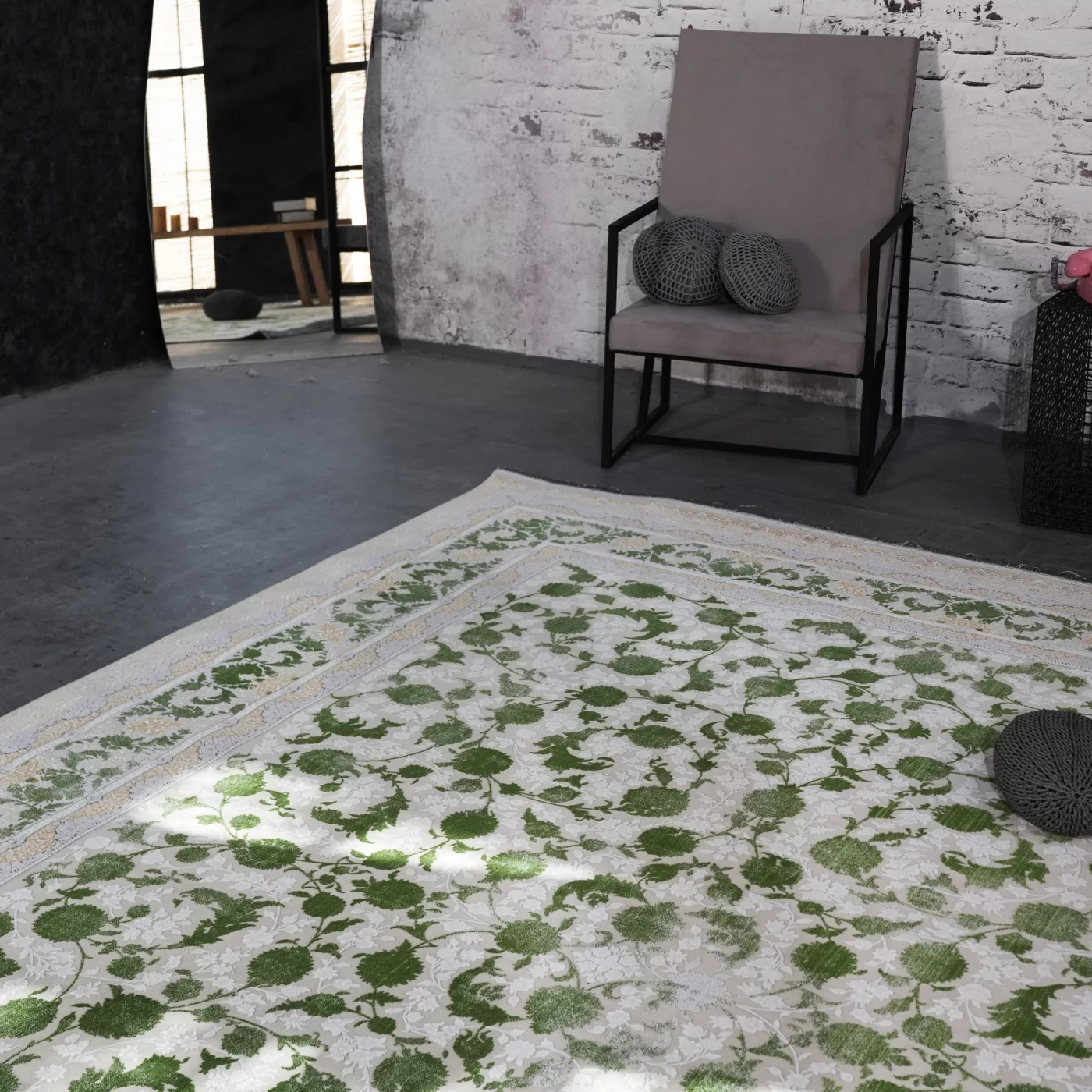 فرش ماشینی 1200 شانه تراکم 3600 گل برجسته طرح ملینا بژ