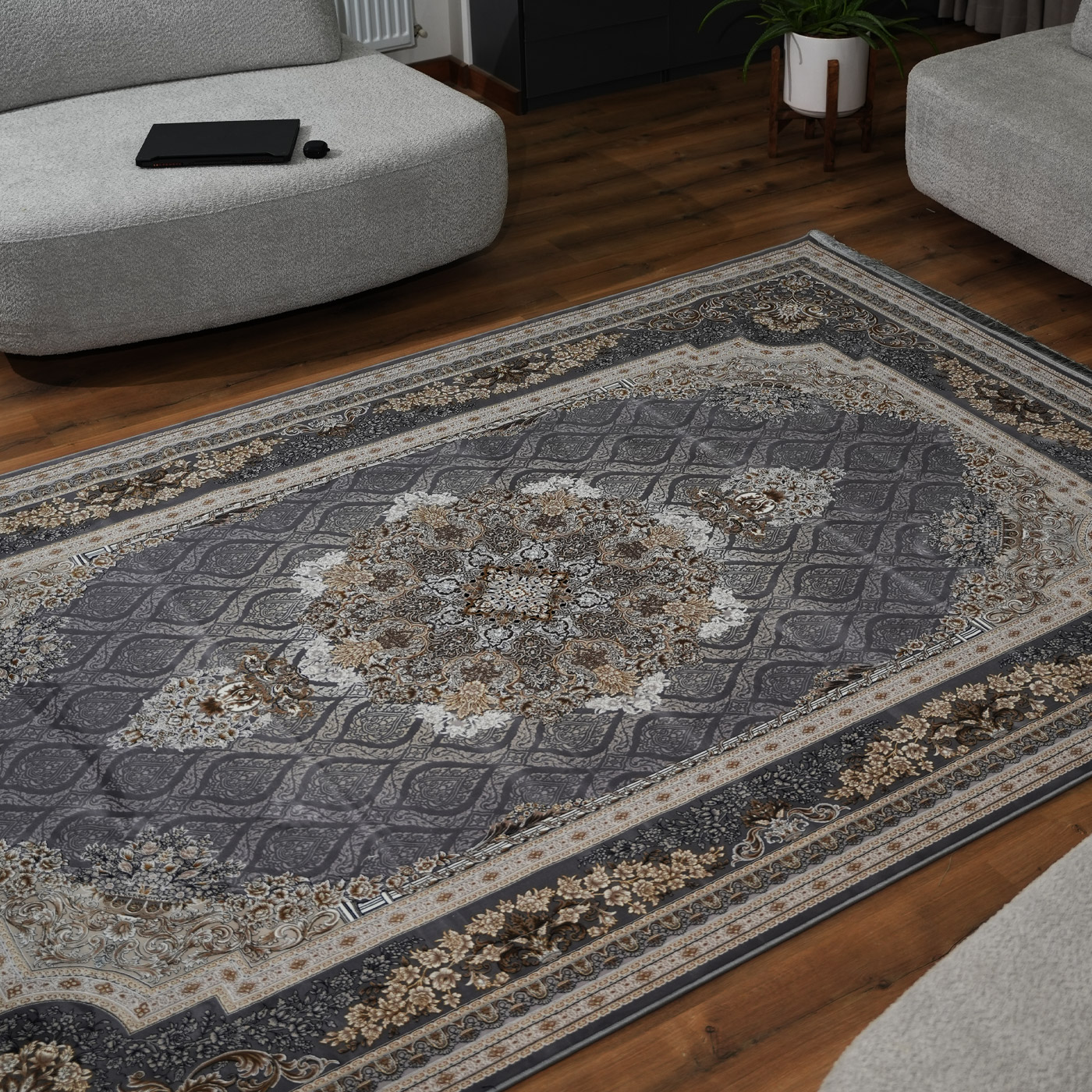 فرش ماشینی 1200 شانه تراکم 3600 گل برجسته طرح مژده دلفینی