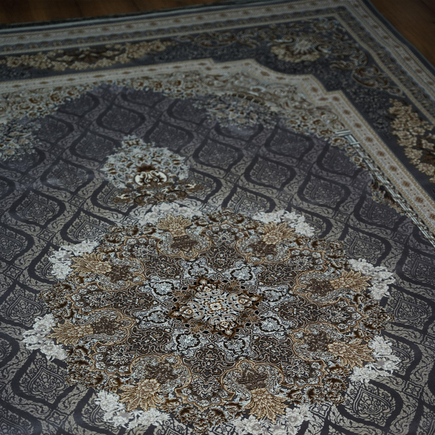 فرش ماشینی 1200 شانه تراکم 3600 گل برجسته طرح مژده دلفینی