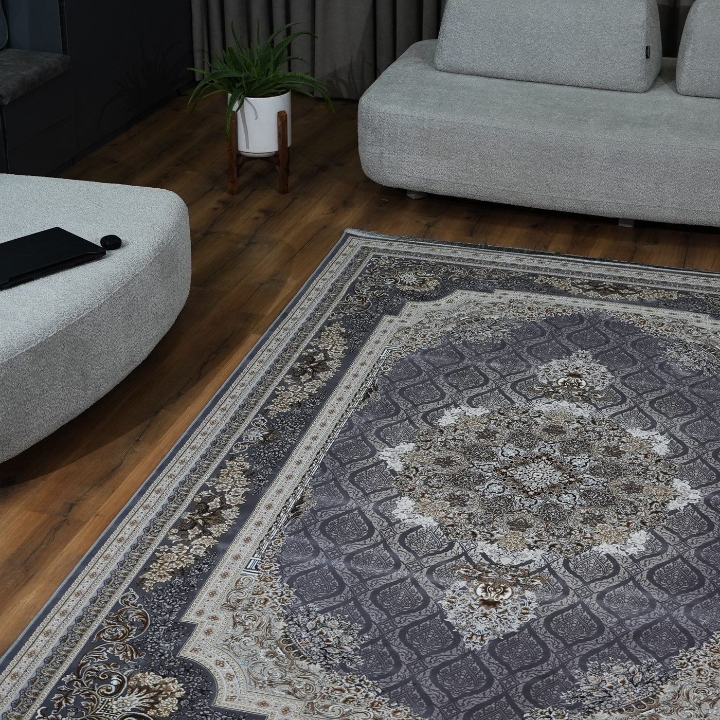 فرش ماشینی 1200 شانه تراکم 3600 گل برجسته طرح مژده دلفینی