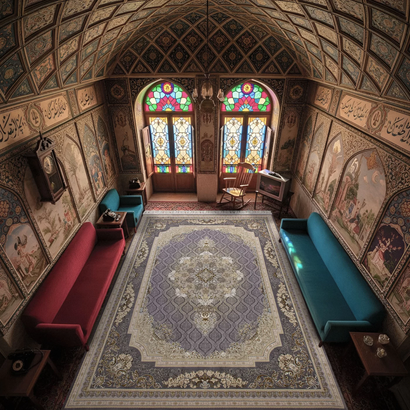 فرش ماشینی 1200 شانه تراکم 3600 گل برجسته طرح مژده صدفی