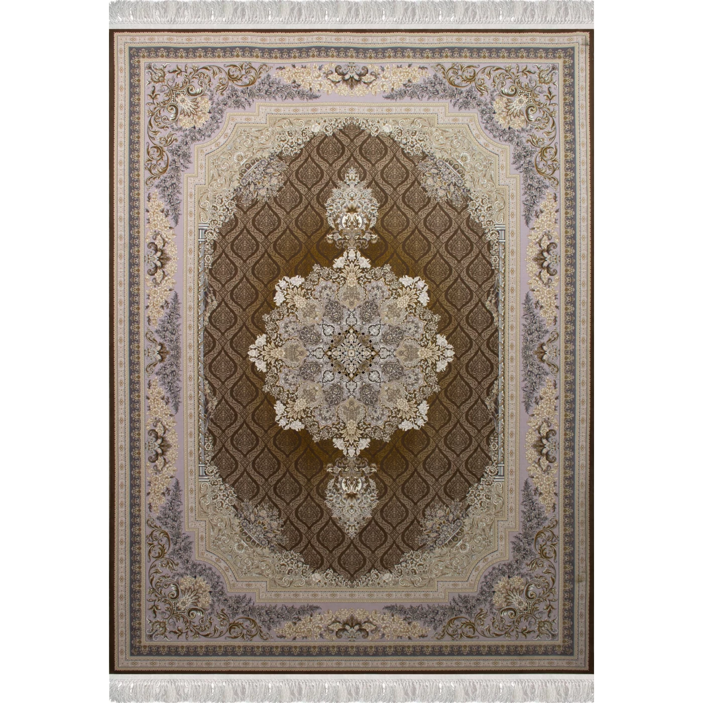 فرش ماشینی ۱۲۰۰ شانه تراکم ۳۶۰۰ گل برجسته طرح مژده شکلاتی