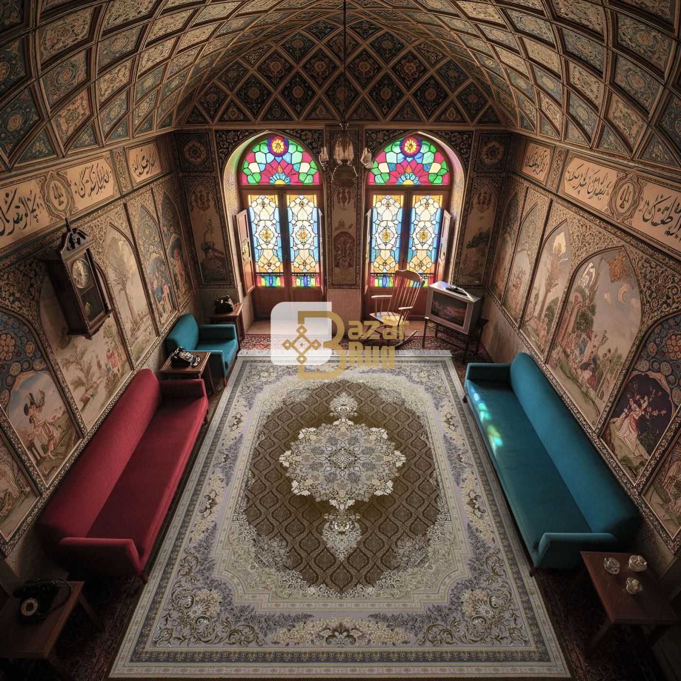 فرش ماشینی ۱۲۰۰ شانه تراکم ۳۶۰۰ گل برجسته طرح مژده شکلاتی