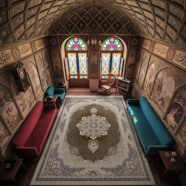 فرش ماشینی ۱۲۰۰ شانه تراکم ۳۶۰۰ گل برجسته طرح مژده شکلاتی