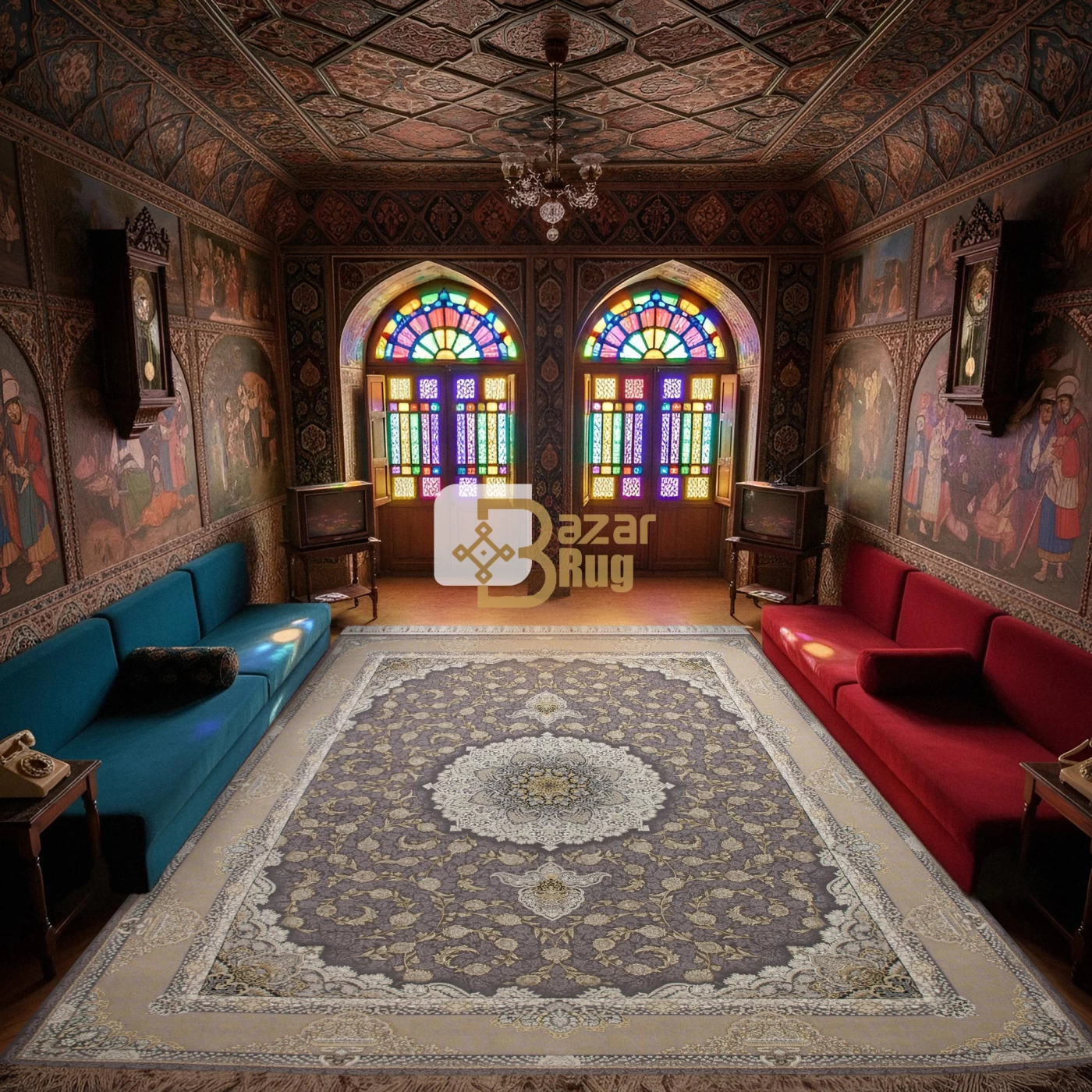 فرش ماشینی ۱۲۰۰ شانه تراکم ۳۶۰۰ گل برجسته طرح نهال دلفینی