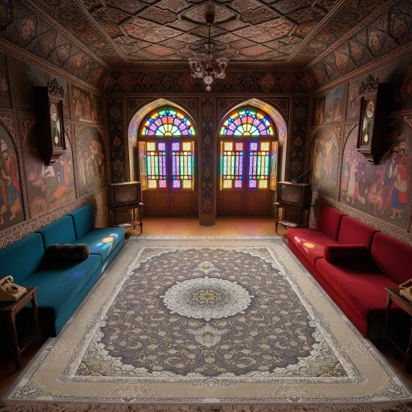 فرش ماشینی ۱۲۰۰ شانه تراکم ۳۶۰۰ گل برجسته طرح نهال دلفینی