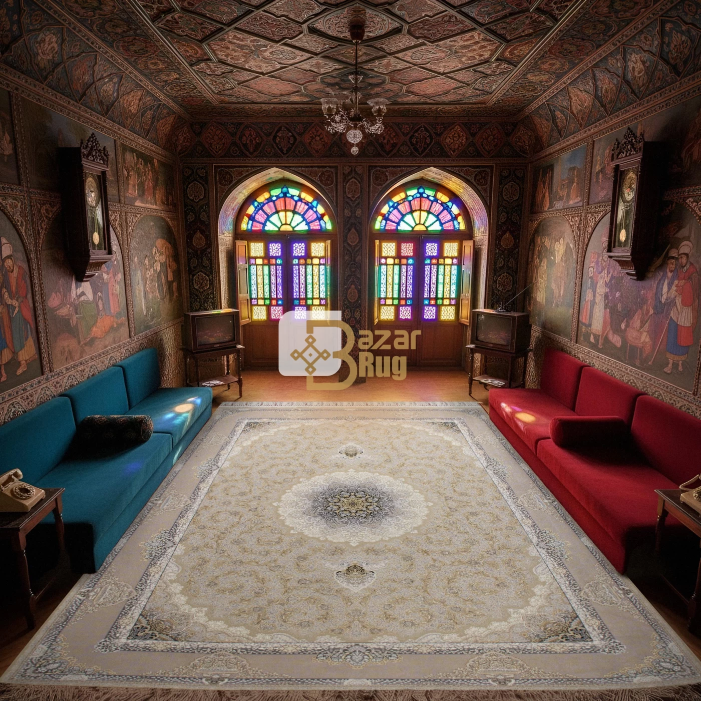 فرش ماشینی ۱۲۰۰ شانه تراکم ۳۶۰۰ گل برجسته طرح نهال صدفی