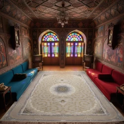 فرش ماشینی ۱۲۰۰ شانه تراکم ۳۶۰۰ گل برجسته طرح نهال صدفی - بازارفرش - فرش 1200 شانه