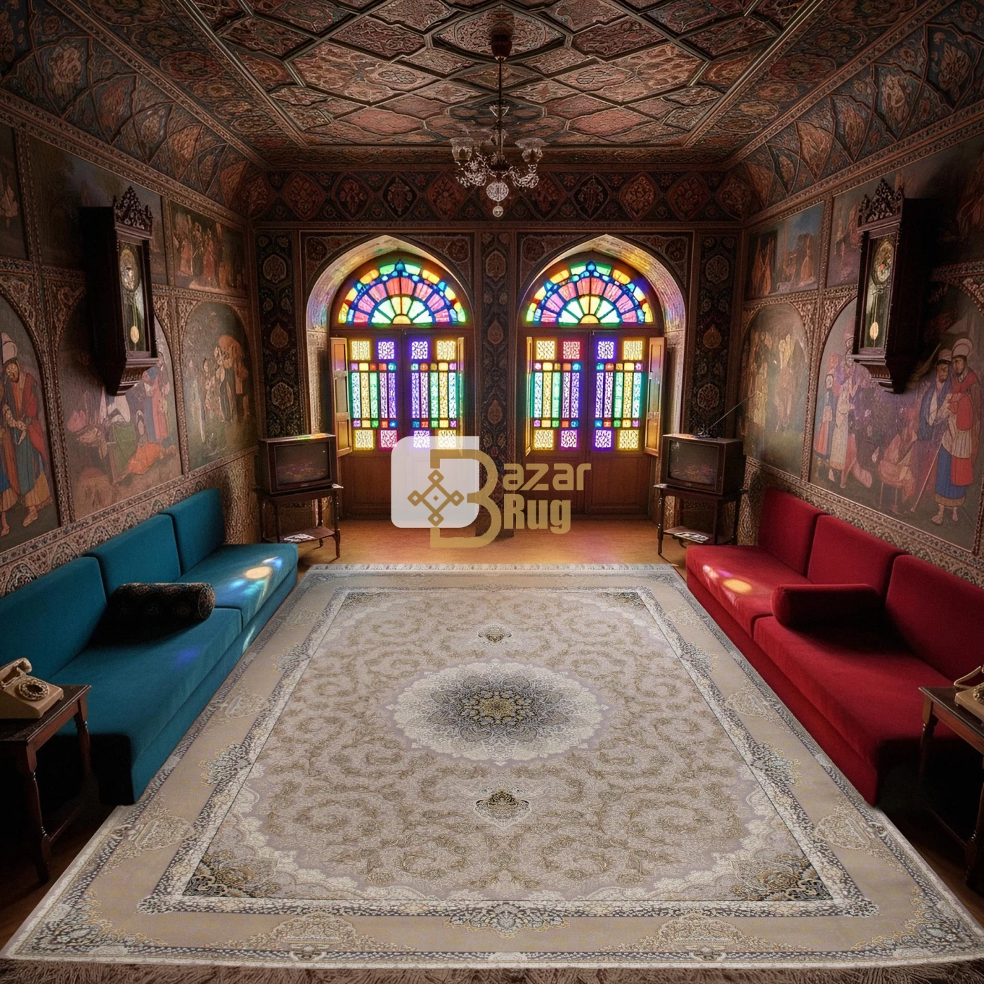 فرش ماشینی ۱۲۰۰ شانه تراکم ۳۶۰۰ گل برجسته طرح نهال یاسی