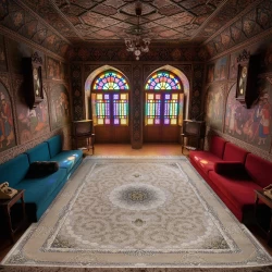 فرش ماشینی ۱۲۰۰ شانه تراکم ۳۶۰۰ گل برجسته طرح نهال یاسی - بازارفرش - فرش 1200 شانه