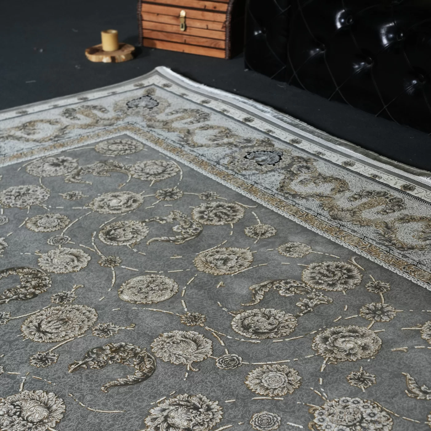 فرش ماشینی 1200 شانه تراکم 3600 گل برجسته طرح ناهید فیلی