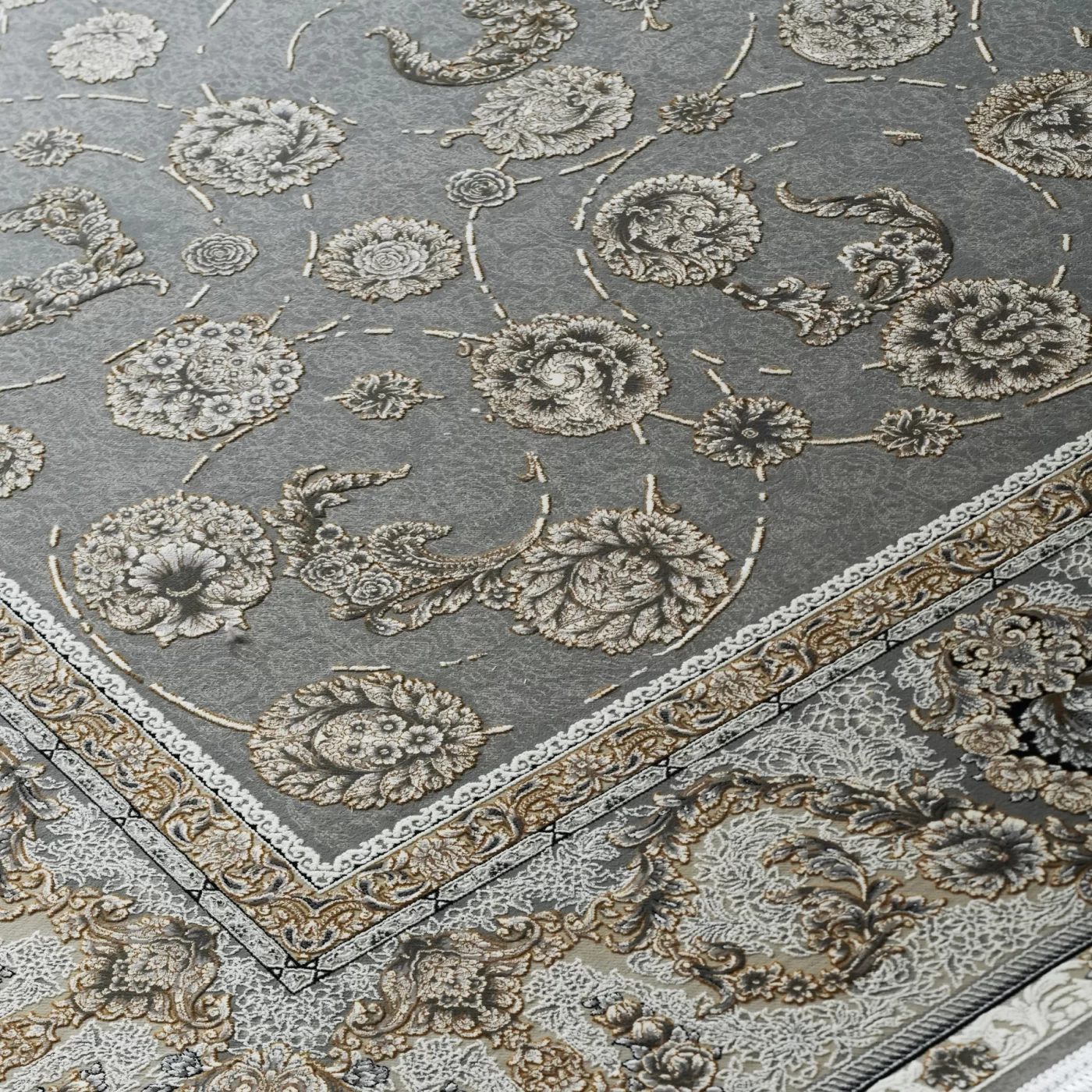 فرش ماشینی 1200 شانه تراکم 3600 گل برجسته طرح ناهید فیلی