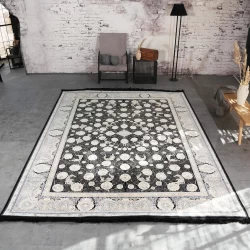 فرش ماشینی 1200 شانه تراکم 3600 گل برجسته طرح ناهید سرمه ای - بازارفرش - فرش 1200 شانه