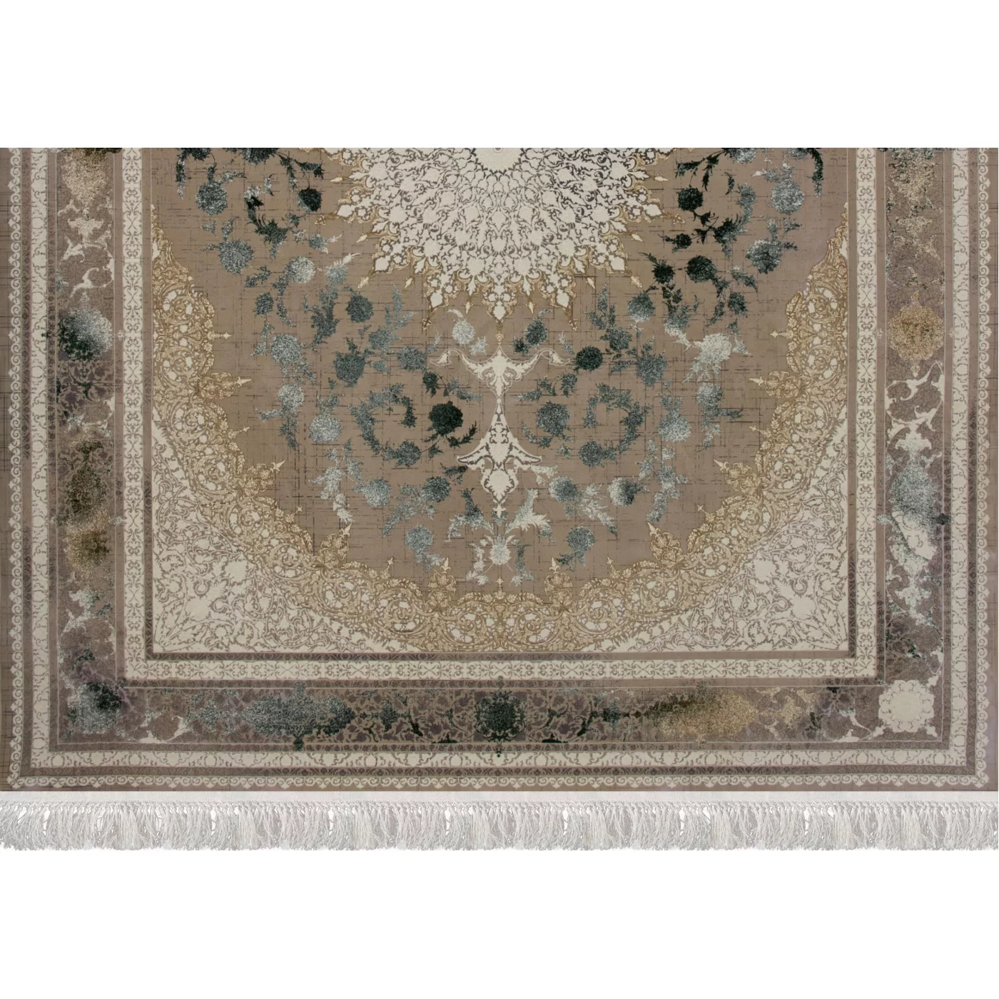 فرش ماشینی ۱۲۰۰ شانه تراکم ۳۶۰۰ گل برجسته طرح نائین	صدفی سبز