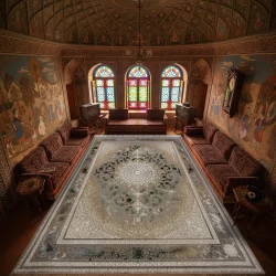 سجادة ماشینی ١٢٠٠ عقدة بكثافة ٣٦٠٠ – نقوش بارزة  نائین صدفي أخضر  - بازار راج - سجادة 1200 عقدة عرضية