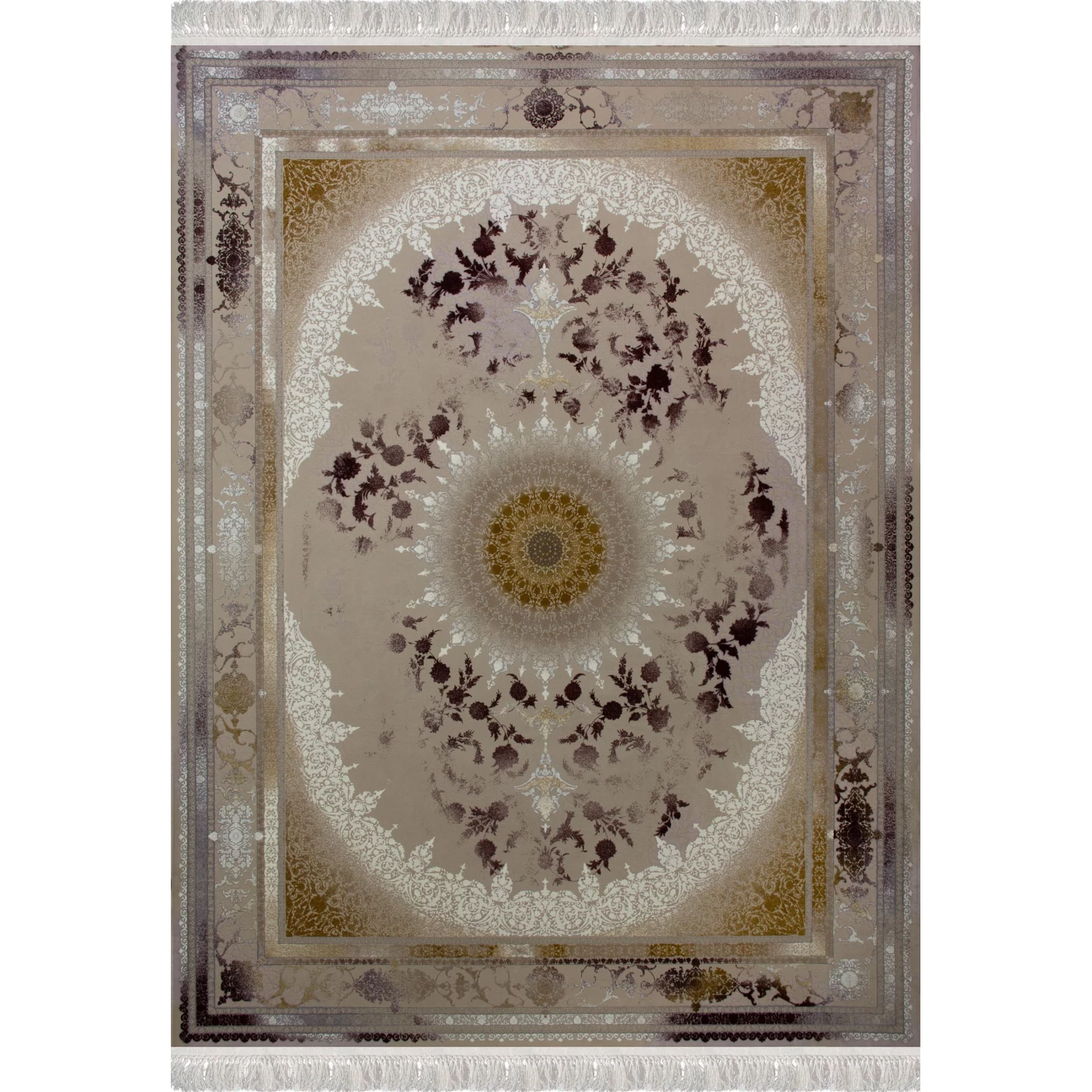 فرش ماشینی ۱۲۰۰ شانه تراکم ۳۶۰۰ گل برجسته طرح نائین صدفی روناسی