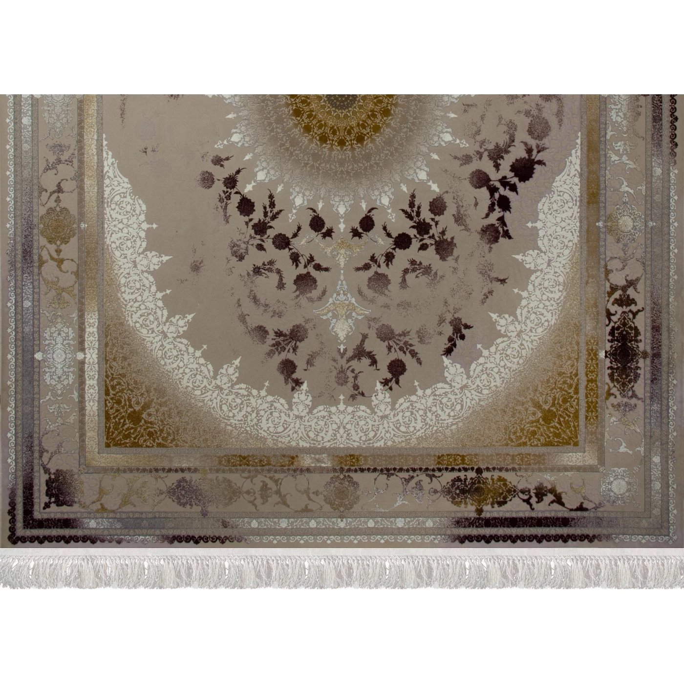 فرش ماشینی ۱۲۰۰ شانه تراکم ۳۶۰۰ گل برجسته طرح نائین صدفی روناسی