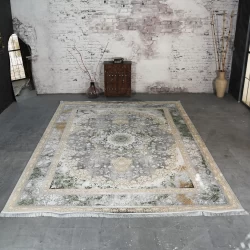 فرش ماشینی 1200 شانه تراکم 3600 گل برجسته طرح نرگس دودی - بازارفرش - فرش 1200 شانه