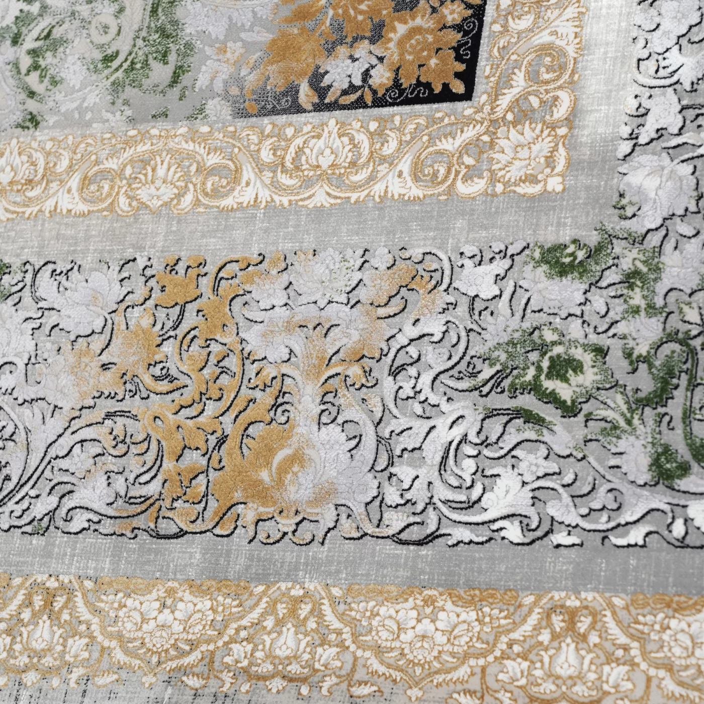 فرش ماشینی 1200 شانه تراکم 3600 گل برجسته طرح نرگس دودی