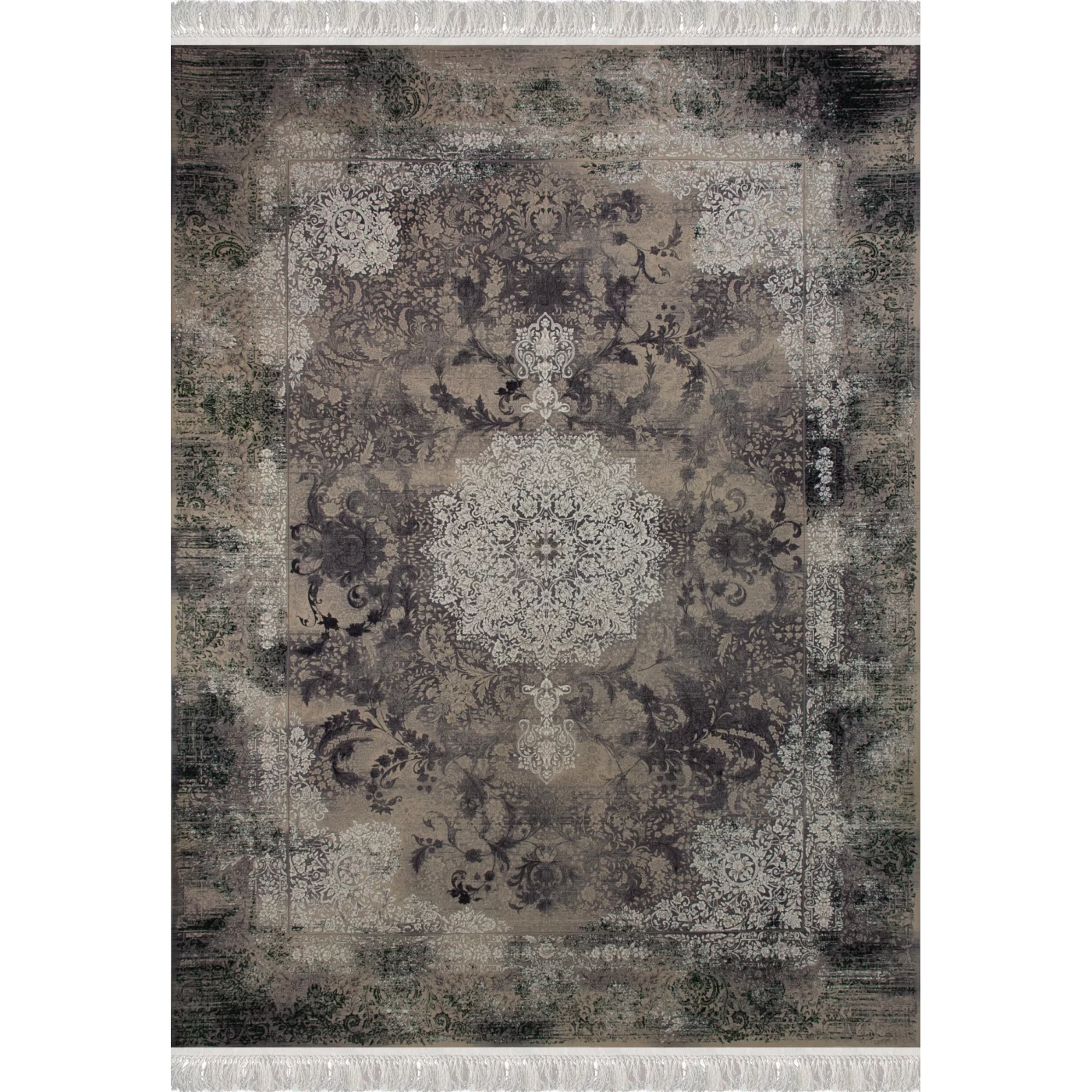 فرش ماشینی ۱۲۰۰ شانه تراکم ۳۶۰۰ گل برجسته طرح نارون صدفی سبز