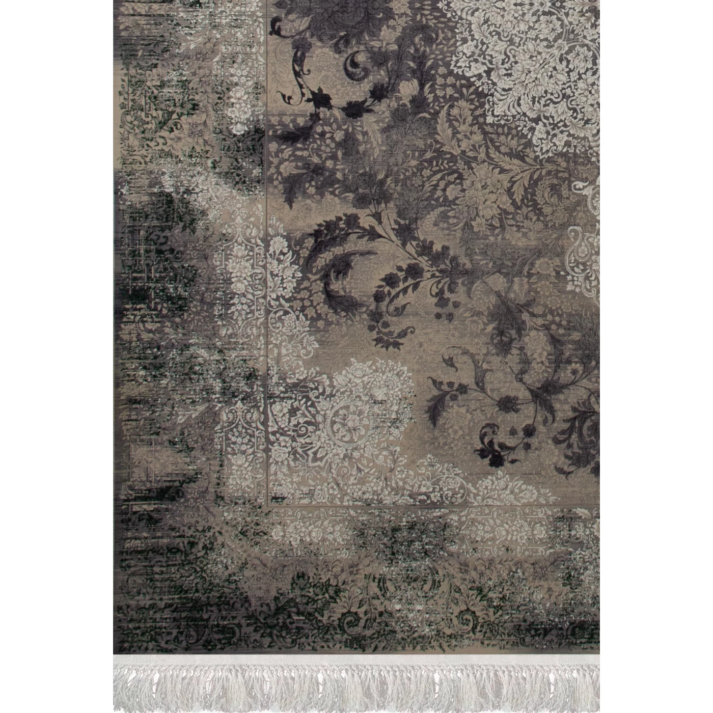 فرش ماشینی ۱۲۰۰ شانه تراکم ۳۶۰۰ گل برجسته طرح نارون صدفی سبز