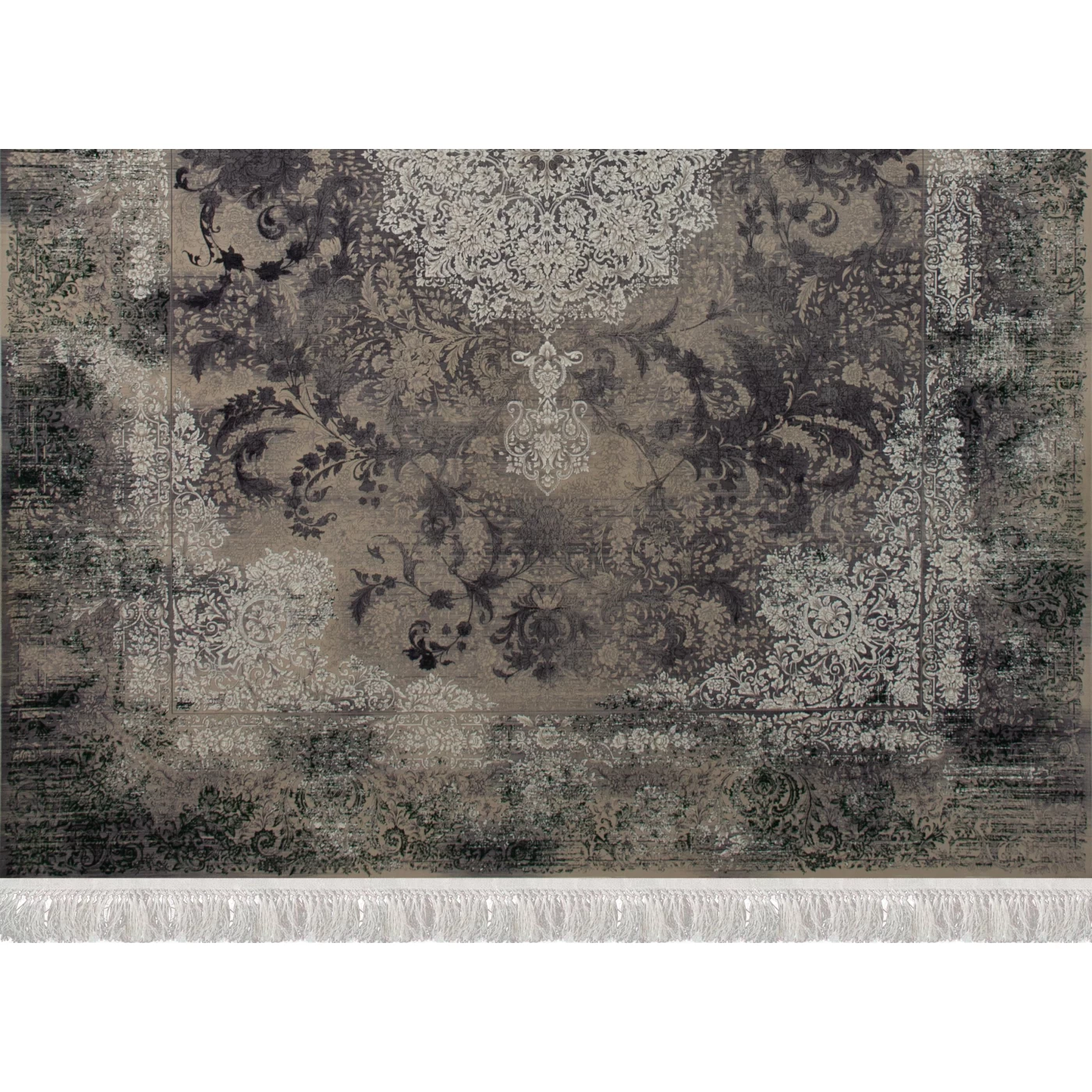 فرش ماشینی ۱۲۰۰ شانه تراکم ۳۶۰۰ گل برجسته طرح نارون صدفی سبز