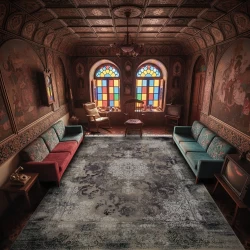 فرش ماشینی ۱۲۰۰ شانه تراکم ۳۶۰۰ گل برجسته طرح نارون صدفی سبز - بازارفرش - فرش 1200 شانه