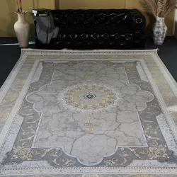 فرش ماشینی 1200 شانه تراکم 3600 گل برجسته طرح نسیم بژ - بازارفرش - فرش 1200 شانه