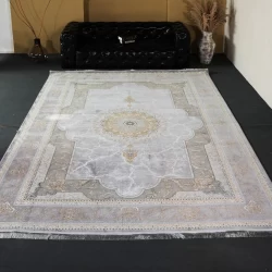 فرش ماشینی 1200 شانه تراکم 3600 گل برجسته طرح نسیم نقره ای - بازارفرش - فرش 1200 شانه