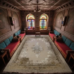 فرش ماشینی ۱۲۰۰ شانه تراکم ۳۶۰۰ گل برجسته طرح نازنین صدفی - بازارفرش - فرش 1200 شانه