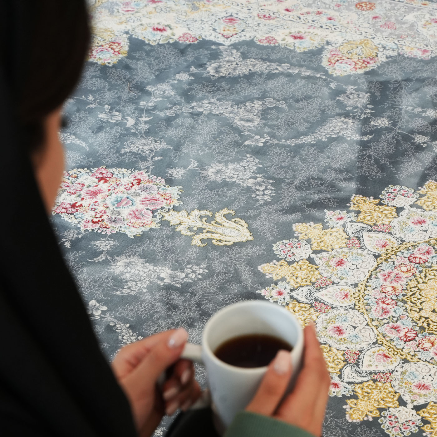 فرش ماشینی1200  شانه تراکم 3600 طرح نگین دودی