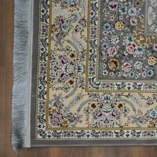 فرش ماشینی 1200 شانه تراکم 3600  گل برجسته طرح نیکا نقره ای