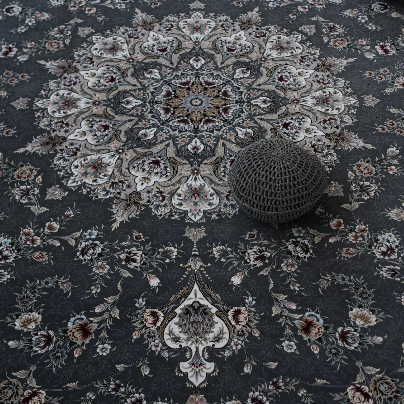 فرش ماشینی 1200 شانه تراکم 3600 گل برجسته طرح پرند دلفینی