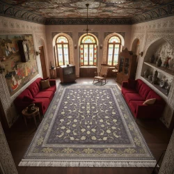 سجادة ماشینیة 1200 عقدة بكثافة 3600 تصميم بريماه بلون الدولفيني - بازار راج - سجادة 1200 عقدة عرضية