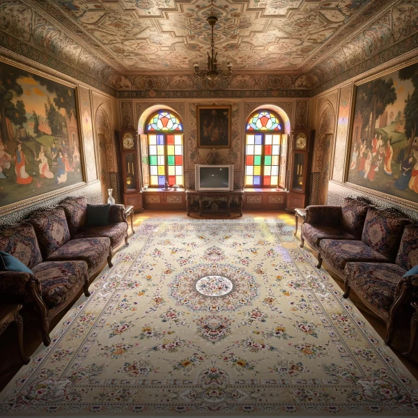 Machine Made Rug 1200 Reeds Density 3600 High Relief Design Parizad Beige