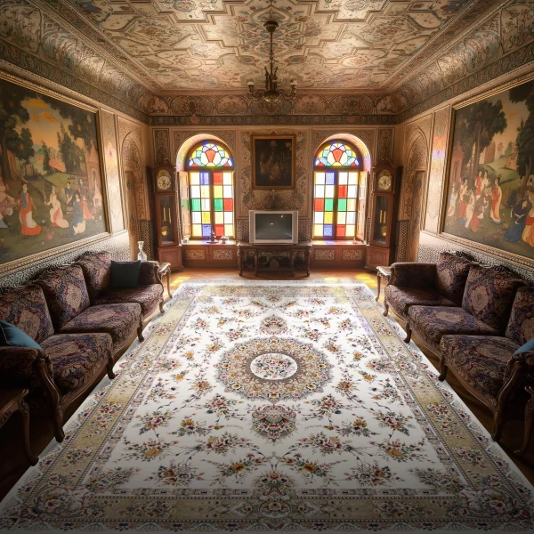 Machine Made Rug 1200 Reeds Density 3600 High Relief Design Parizad Cream