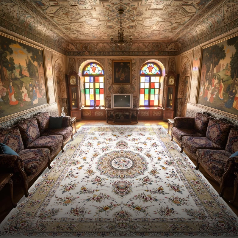 فرش ماشینی ۱۲۰۰ شانه تراکم ۳۶۰۰ گل برجسته طرح پریز...