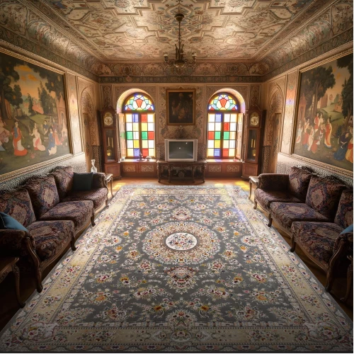 فرش ماشینی ۱۲۰۰ شانه تراکم ۳۶۰۰ گل برجسته طرح پریزاد دودی