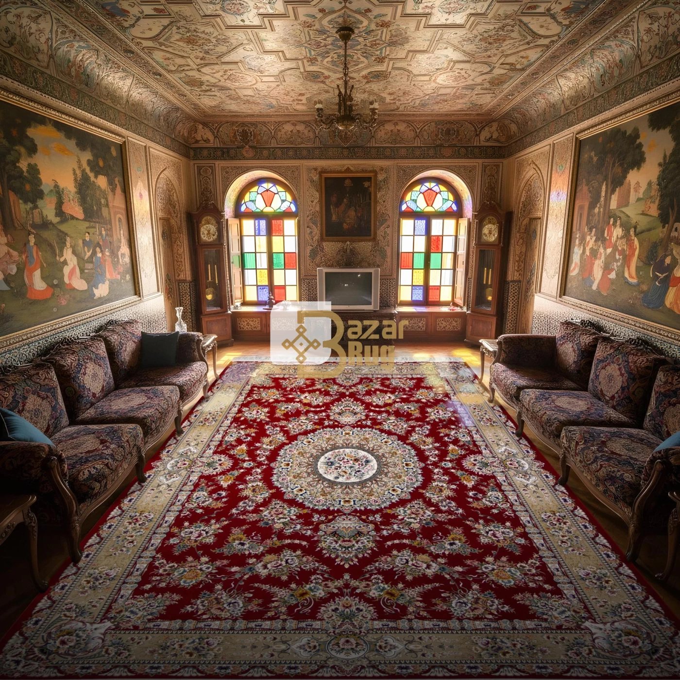  فرش ماشینی ۱۲۰۰ شانه تراکم ۳۶۰۰ گل برجسته طرح پریزاد لاکی 