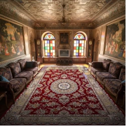  فرش ماشینی ۱۲۰۰ شانه تراکم ۳۶۰۰ گل برجسته طرح پریزاد لاکی  - بازارفرش - فرش 1200 شانه