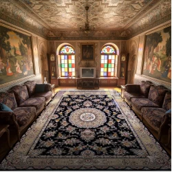 فرش ماشینی ۱۲۰۰ شانه تراکم ۳۶۰۰ گل برجسته طرح پریزاد سرمه ای - بازارفرش - فرش 1200 شانه